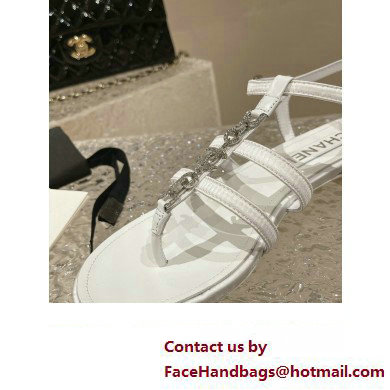 Chanel Satin, Metal  &  Strass Thong Sandals G40128 White 2023